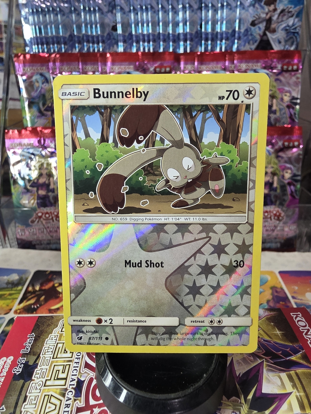 Bunnelby Pokémon Holo Card - Yellow Border, Gray & Brown Art